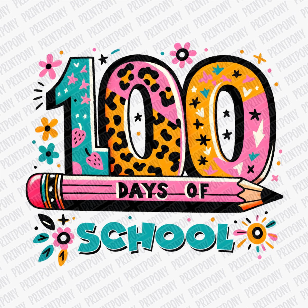 100 Days of School Leopard Print DTF Transfer - Print Pony™