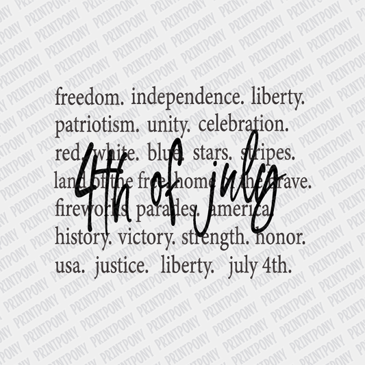 4th of July text DTF Transfer, Ready to Press - PrintPony