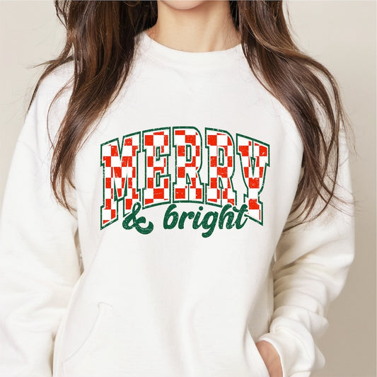 Merry & Bright Checkered DTF Transfer