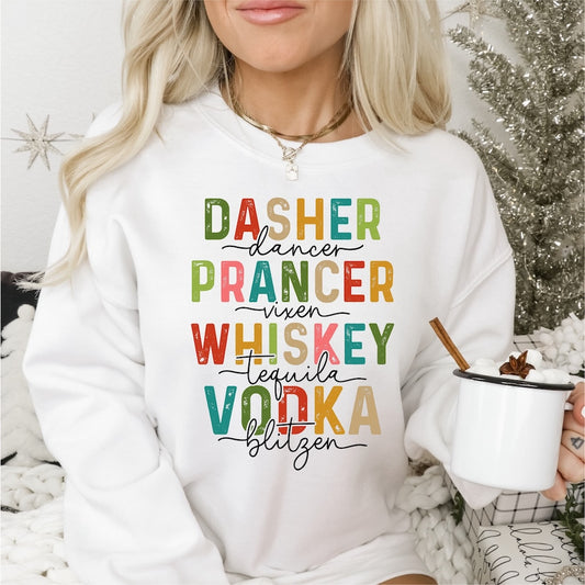 Dasher, Dancer, Prancer, Vixen, Whiskey, Tequila, Vodka, Blitzen DTF transfer
