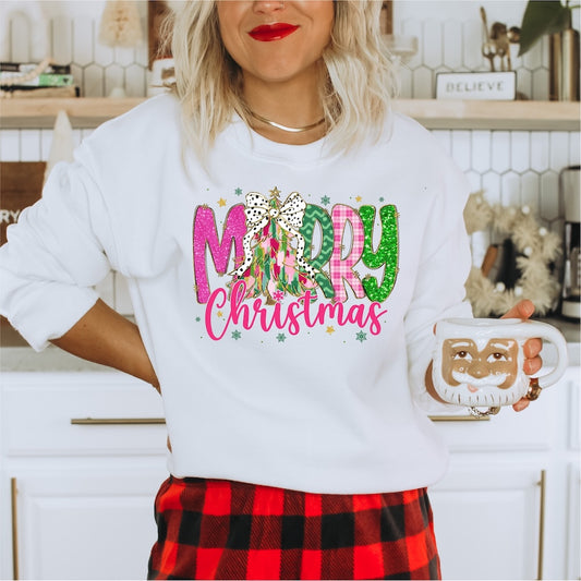Merry Christmas Coquette Pink and Green DTF transfer