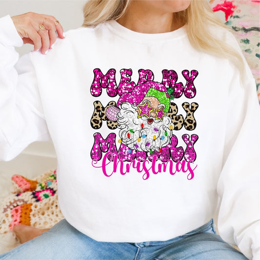 Merry, Merry, Merry, Christmas Santa Faux Sequins DTF transfer