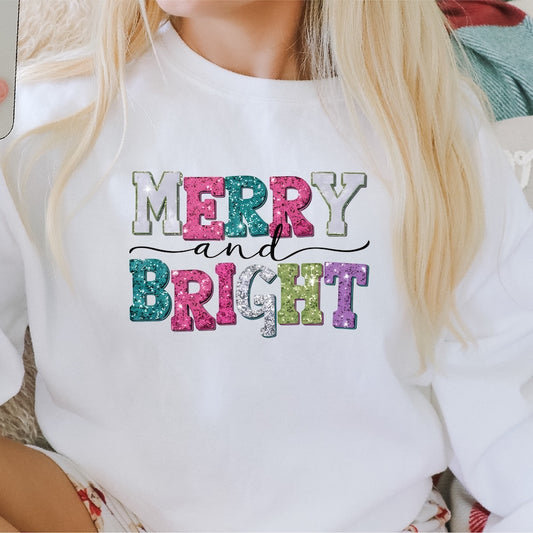Merry and Bright Sparkly DTF transfer