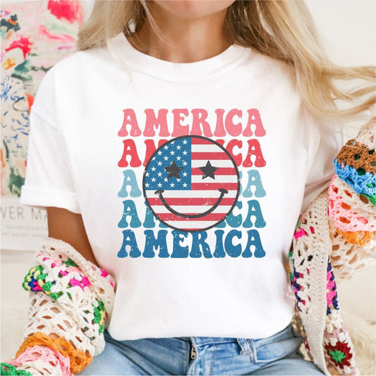 America Smiley - Patriotic DTF transfer - PrintPony