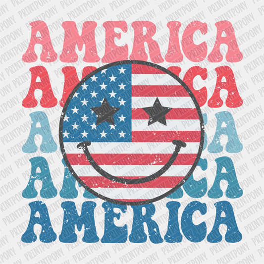 America Smiley - Patriotic DTF transfer - PrintPony