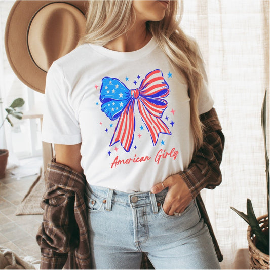 American Girly Coquette Ribbon Patriotic DTF transfer - PrintPony