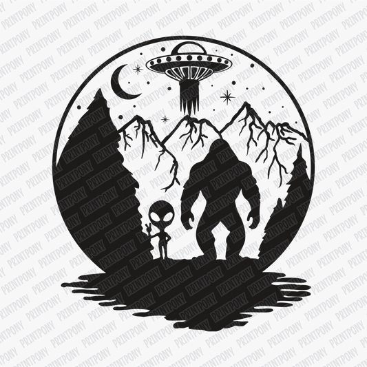 Bigfoot and Alien DTF Transfer - PrintPony®