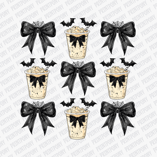 Coquette Black Bows with Bats and Coffees DTF Transfer - PrintPony™