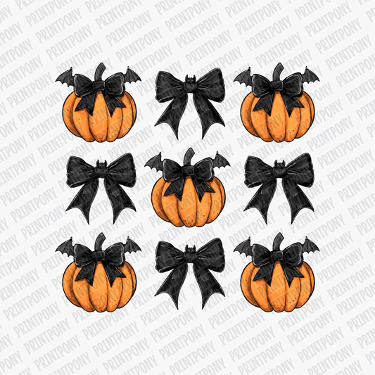 Coquette Black Bows with Bats and Pumpkins DTF Transfer - PrintPony™