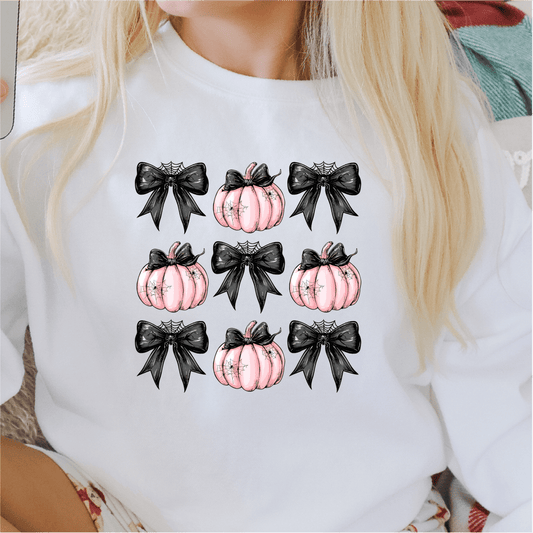 Coquette Black Bows with Spiders and Pink Pumpkins DTF Transfer - PrintPony™
