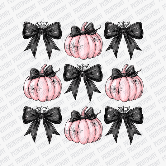 Coquette Black Bows with Spiders and Pink Pumpkins DTF Transfer - PrintPony™