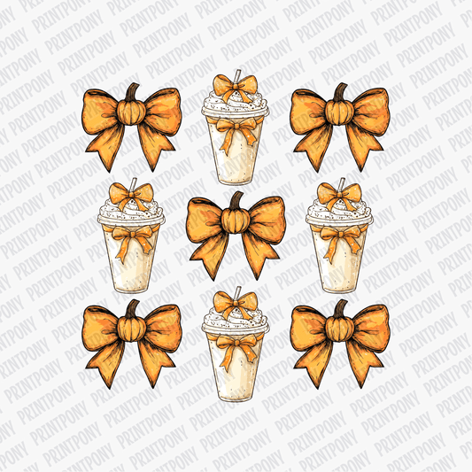 Coquette Orange Bows and Frappuccinos DTF Transfer - PrintPony™
