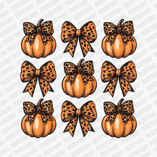 Coquette Orange Leopard Print Bows and Pumpkins DTF Transfer - PrintPony™