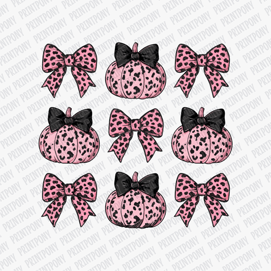 Coquette Pink Leopard Print Bows and Pumpkins DTF Transfer - PrintPony™