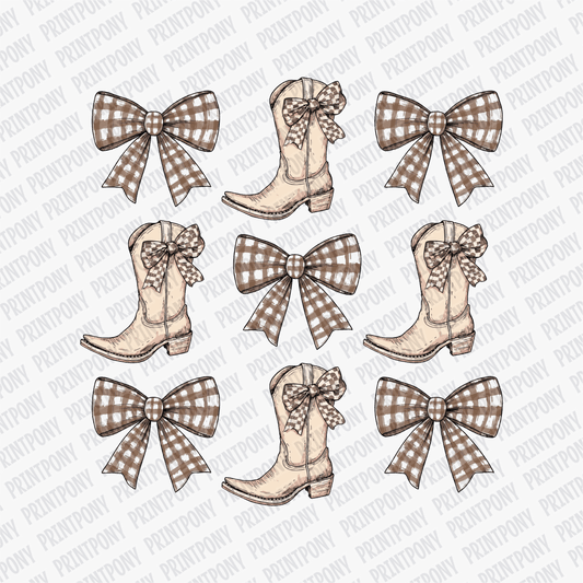 Coquette Plaid Bows and Cowgirl Boots DTF Transfer - PrintPony™