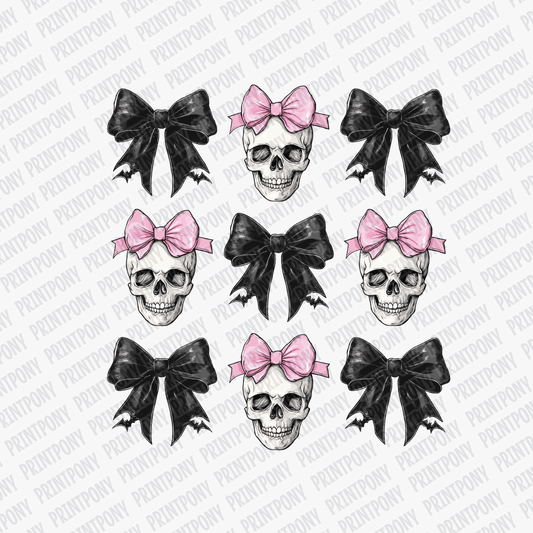 Coquette Skull and Ribbon Halloween DTF Transfer - PrintPony™