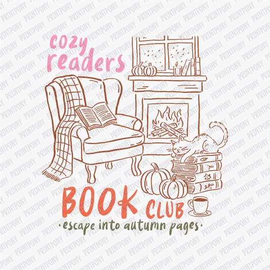 Cozy Readers Book Club, Escape into Autumn Pages - DTF Transfer - PrintPony™