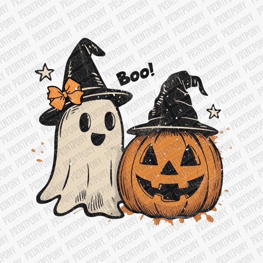 Cute Ghost and Pumpkin Halloween DTF Transfer - PrintPony™
