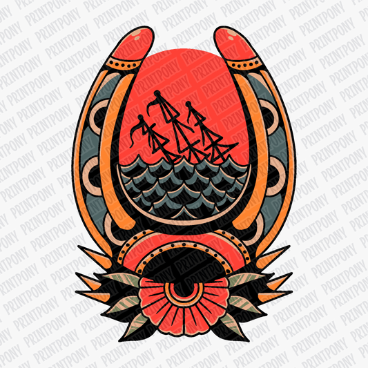 Drowned Horseshoe – Tattoo Flash DTF Transfer - PrintPony®