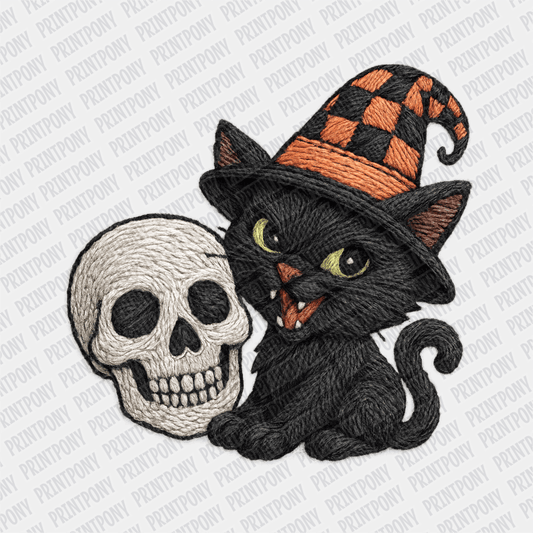Faux Embroidered Cat and Skeleton DTF Transfer - PrintPony™