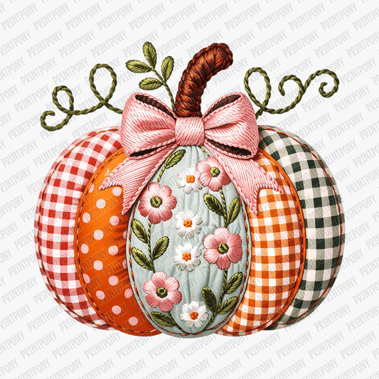 Faux Embroidered floral Pumpkin - DTF Transfer - PrintPony™