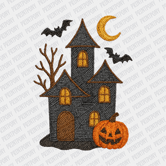 Faux Embroidered Haunted House DTF Transfer - PrintPony™