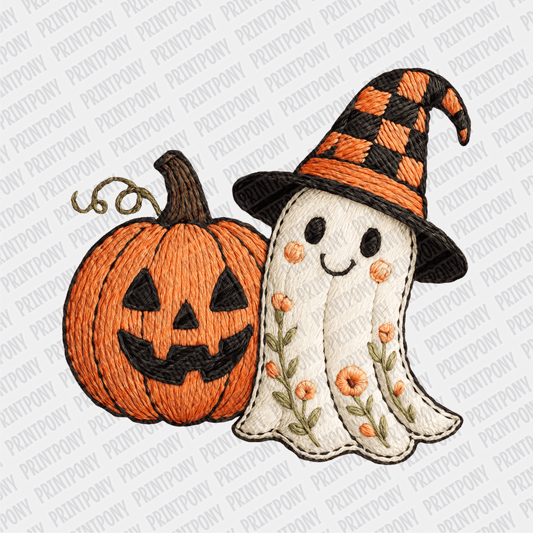 Faux Embroidered Pumpkin and Ghost DTF Transfer - PrintPony™