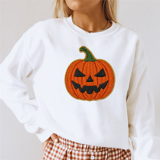 Faux Embroidered Scary Pumpkin DTF Transfer