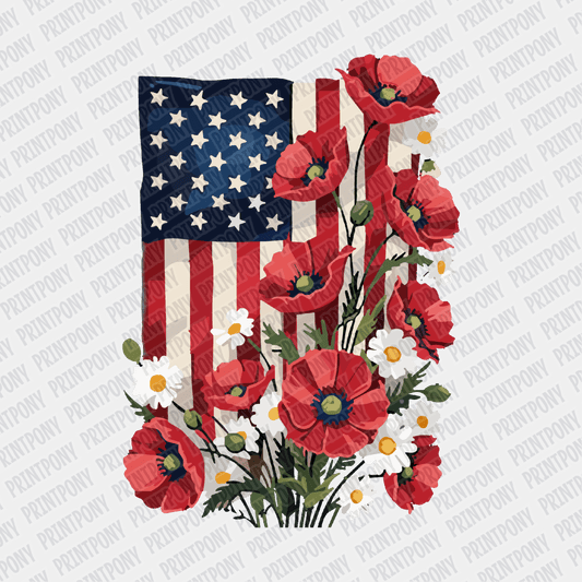 Floral American Flag Patriotic DTF transfer - PrintPony