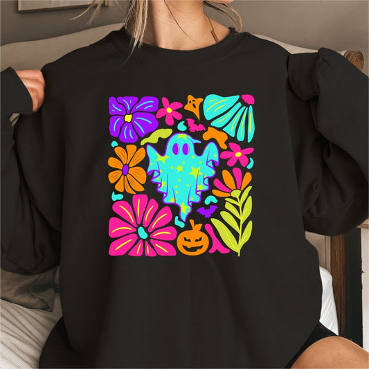 Floral Neon Coquette Ghost Halloween DTF Transfer - PrintPony™