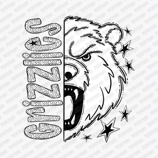 Grizzlies Mascot Dotted Design DTF Transfer - PrintPony™