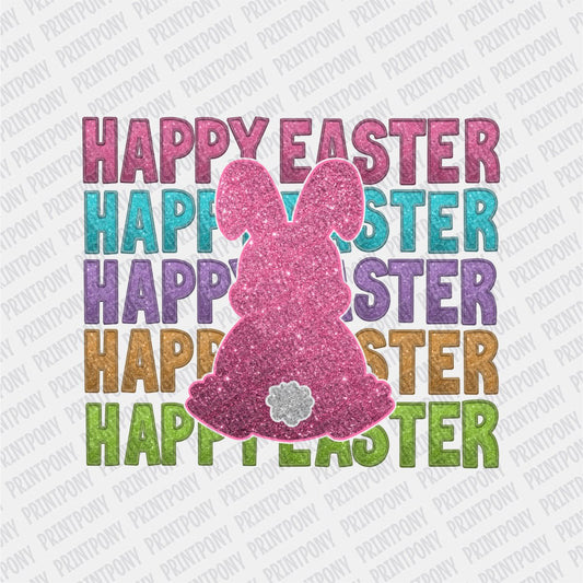 Happy Easter Faux Glitter Bunny DTF Transfer - PrintPony