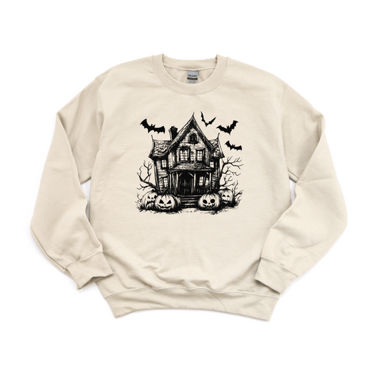 Haunted House with Bats and Pumpkins DTF Transfer - PrintPony™