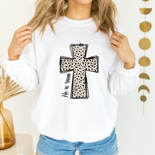 He is Risen Leopard Cross DTF transfer - PrintPony