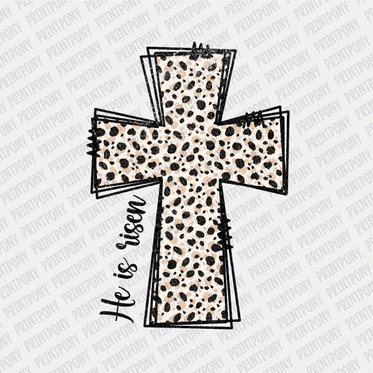 He is Risen Leopard Cross DTF transfer - PrintPony