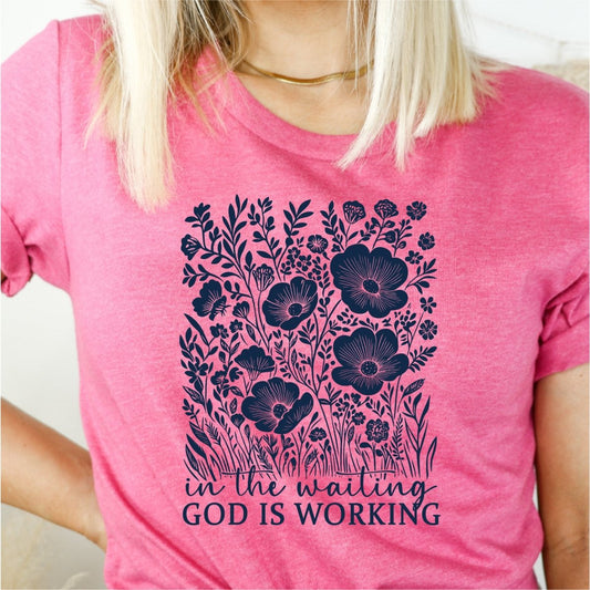 In The Waiting, God Is Working (Navy) - DTF Transfer - PrintPony®