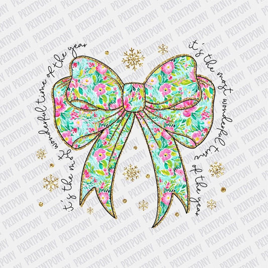 It's the most Wonderful Time of the Year Coquette Green Ribbon DTF transfer - PrintPony