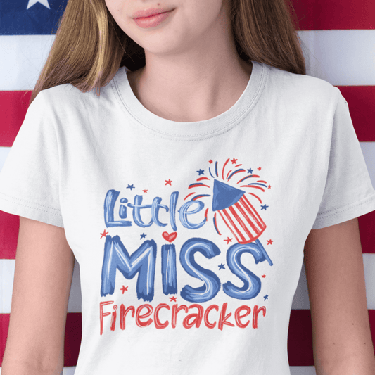 Little Miss Firecracker - Kid's Patriotic DTF transfer - PrintPony