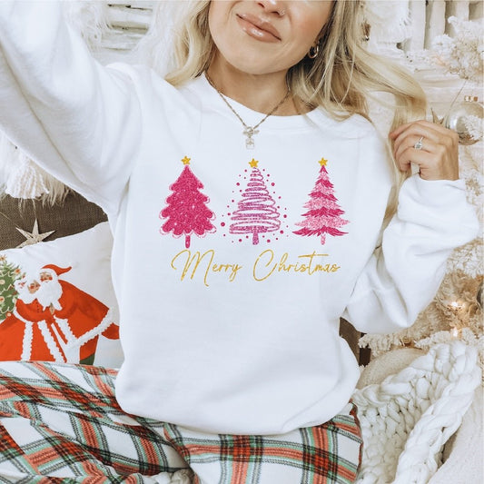 Merry Christmas Faux Glitter Trees DTF transfer - PrintPony®