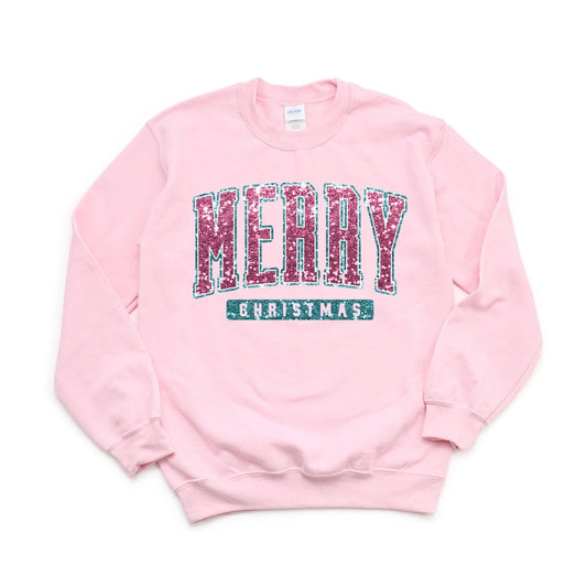 Merry Christmas Faux Sequins Teal and Pink DTF transfer - PrintPony®