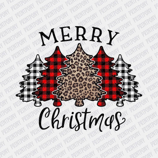 Merry Christmas Plaid & Cheetah print trees DTF transfer - PrintPony