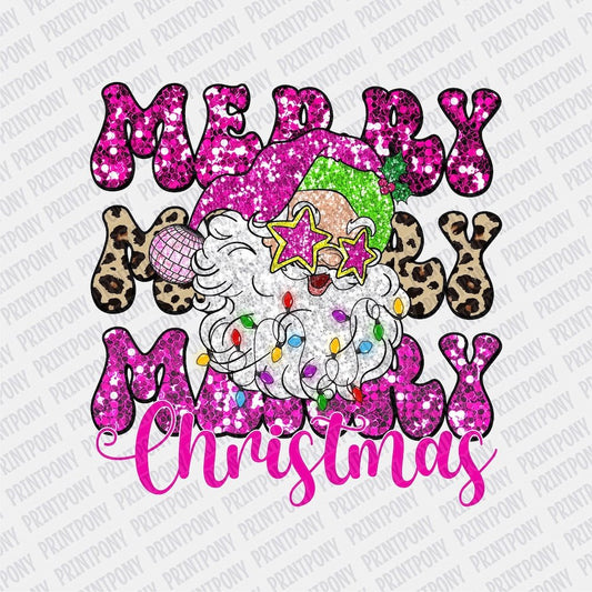 Merry, Merry, Merry, Christmas Santa Faux Sequins DTF transfer - PrintPony