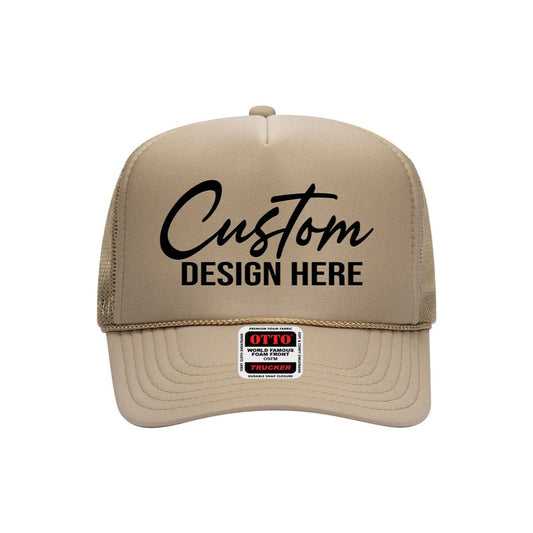 OTTO Cap Custom 5 Panel High Crown Mesh Back Trucker Hat - Khaki - PrintPony