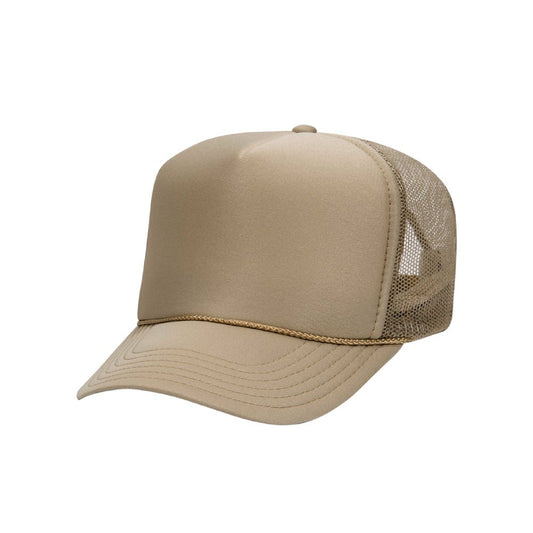 OTTO Cap Custom 5 Panel High Crown Mesh Back Trucker Hat - Khaki - PrintPony