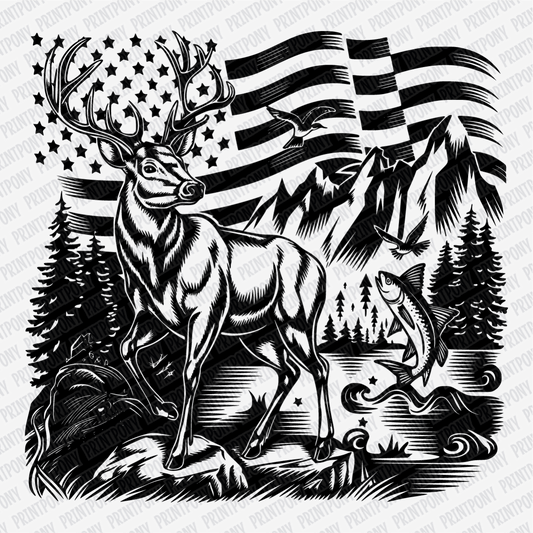 Patriotic Buck - American Flag (Black) DTF Transfer - PrintPony®