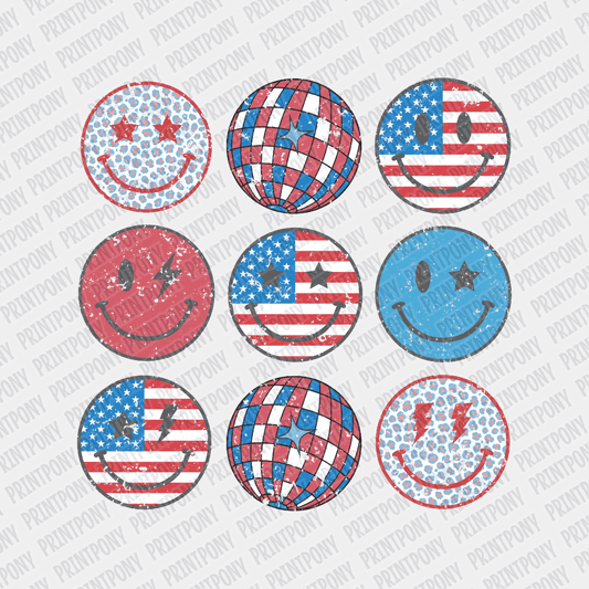Patriotic Smiley Faces - DTF transfer - PrintPony