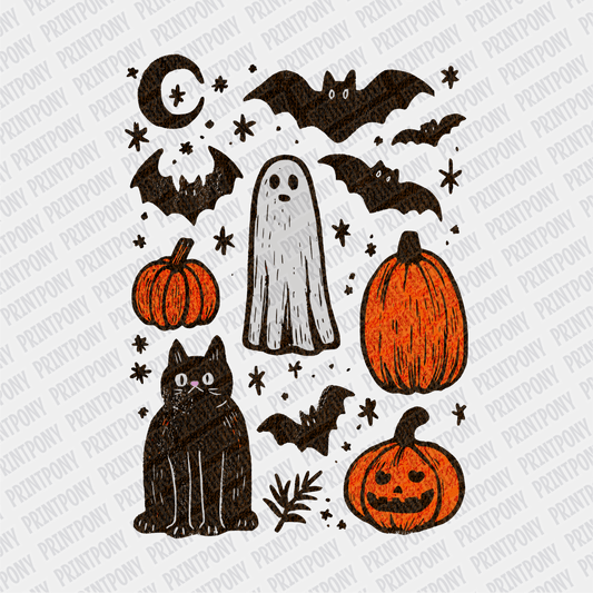 Pumpkins, Bats, and Ghost Minimal Collage Halloween DTF Transfer - PrintPony™