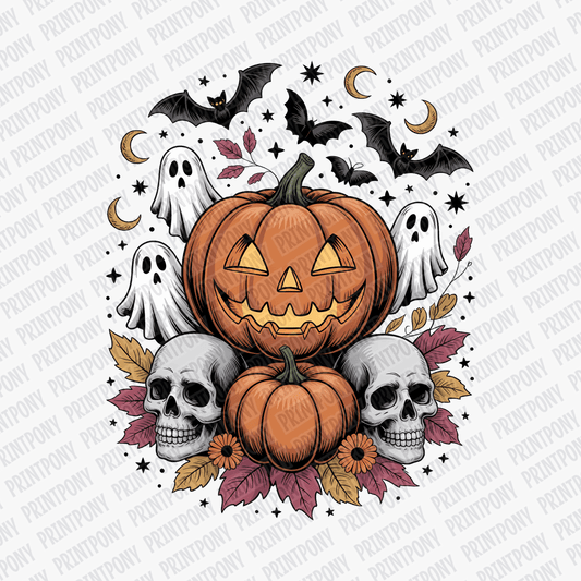 Pumpkins, Ghosts, and Skulls Halloween DTF Transfer - PrintPony™