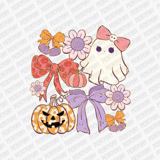 Retro Floral Coquette Ghost and Pumpkin Halloween DTF Transfer - PrintPony™