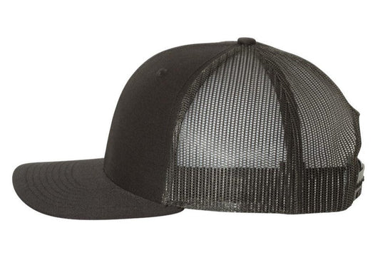 Richardson 112 Black Snapback Trucker Hat - PrintPony